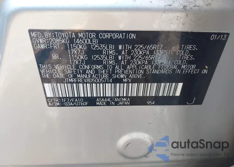 2013 Toyota Rav4 Xle z USA, uszkodzony, nr VIN JTMRFREV8D5005714